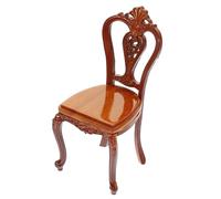 YARNOW Miniature Metal Wood Chair for Dollhouse European Style Desktop Mini Furniture Decoration Smooth Surface Realistic Proportion for Home and Micro Landscape Scene