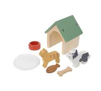 YARNOW Miniature Wooden Dog Kennel Set with Puppy Figures Dog Bowl Food for Educational Pretend Play Dollhouse Ornament Enhancing Learning and Parenting Interaction