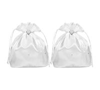 YARNOW Money Day Bag Satin Wedding Bridal 2pcs Heart with White Shaped Rhinestone, Elegant Drawstring Purse with Bow Ribbon, Lightweight Material for or Evening