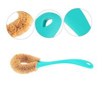 YARNOW Natural Coconut Fibre Pot Scrub Brush with Long Handle for Kitchen Dish Cleaning Tough Non-scratch Scrubbing Surface Comfortable Grip Multi-purpose Green Brush for Pots Plates and