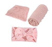 YARNOW Newborn Photography Blanket Wrap 3pc Set Backdrop Mat Swaddle Bow Headband Props Soft Breathable