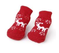 YARNOW Non-slip Socks Size S in Red Cotton and Rubber Material 4pcs Reindeer Style Christmas Protect against Snow and Cold Dog and Cat for Puppies and Indoor Use