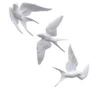 YARNOW Nordic Style 3D Swallows Wall Decoration, Set of 3 Resin Bird Ornaments, Rustic Home Wall Decor for Living Room, Entryway, Dining Room, White