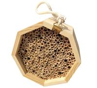 YARNOW Octagonal Wooden Bee House for Garden Pollinators Made of Pine and Reed Providing A Safe Environment for Bees and Supporting Pollination on Terrace Or Yard