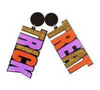 YARNOW Oversized Acrylic Letter Earrings with Glitter, Asymmetrical Colorful Dangle Earrings for Women, Halloween Treat Spooky Drop Costume Jewelry