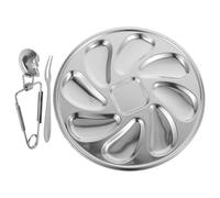 YARNOW Oyster Plate Set Food Plate Stainless Steel Break Resistant with Clip and Fork Multi-Function Oyster Tray Simple Design Silver for Serving and Scallops in Restaurant or Snacks