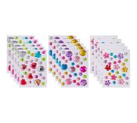 YARNOW Plastic Gem Stickers 15 Sheets DIY Multi-Shape Glitter Jewels for Crafting, Scrapbooking, and Reward Decorations