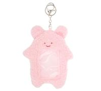 YARNOW Plush Card Holder Keychain with Cartoon Rabbit Design, Soft Id Badge Holder and Bus Card Sleeve for Women, Portable Pass Case for School and Daily Use