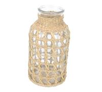 YARNOW Rattan Woven Glass Vase, Creative Desktop Flower Container for Decorative Home & Office Flower Arrangement, 20x10. 3x10. 3 Cm