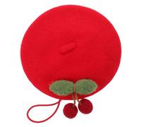 YARNOW Red Cherry Beret Fleece Wool Pet Beret Hat Breathable Comfort Charming Cherry Design Longevity Stylish Summer Hat for Small Dogs Kitten Outdoor Adventures