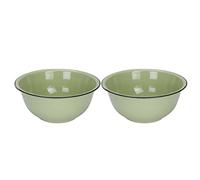 YARNOW Retro Enamel 2-Piece Bowl Set, 18cm Round, Light Green, Striped, Dishwasher & Microwave Safe, Perfect for Soup, Noodles, Dessert, Rice, Salad, Snacks, Family Dinners, Outdoor Activities