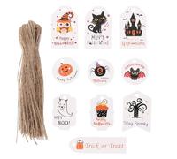 YARNOW Reusable Bag Tags with Classic Halloween Theme Design Made of Paperboard 50 Sets Practical Festival Pendants for Haunted House and Tree Decorations