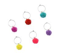 YARNOW Rose Wine Glass Markers Charms at Gatherings and Cocktail Hours 6pcs with Hanging Ring Design, Pvc Material, Attaches to Stemware for Easy Drink Identification Random Color