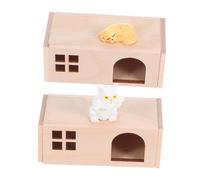 YARNOW Scale Miniature Dog House with Realistic Cat and Dog Figurines Wooden Pet House Set for Dollhouse Decoration Resin Animal Figures for Creative