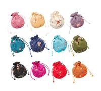 YARNOW Silk Drawstring Brocade Bags 12pcs Set Vintage Embroidered Jewelry Pouches for Wrapping and Storage Suitable for Jewelry and Buddhist Beads
