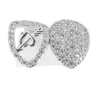 YARNOW Silver Plated Heart Shaped Double Tooth Top Grill with Zircon Copper Material for Hip Hop Style and Halloween Comfortable Fit Teeth Caps