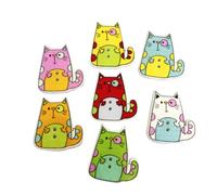 YARNOW Snaps Colorful Printed Cat Pattern Wooden Buttons 50 Pcs Unique Design Mixed Color Assorted Buttons Random Color for Sewing and DIY Crafts for Scrapbook and Decoration