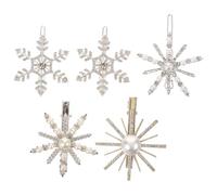 YARNOW Snow Hair Barrettes 5pcs with Pearl and False Diamond Accents, Silver Iron Material, Comfortable Hold Hairstyle Accessories for Teacher's Day or New Year for Women