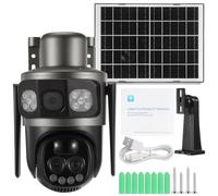 YARNOW Solar Powered and 10x Zoom Wireless Outdoor Security Camera Real-time Smart PIR Sensor, IP66 Weatherproof ABS Material with Triple-lens 5mp Resolution for Home Security