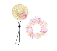 YARNOW Summer Hawaiian Pet Hat and Garland Comfortable Sun Protection for Dogs and Cats Bright Casual Beach Party Accessories Machine Washable for Pool and Outdoor Vacation