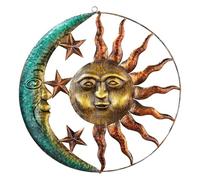 YARNOW Sun Moon Pendant Wall Ornament 29Cm Diameter Iron Celestial Sculpture for Patio Garden Fence Hanging Decoration