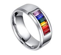 YARNOW Titanium Steel Rainbow Ring Finger Decoration Stylish Colorful Inlaid Rhinestone Love Eternal Ring for Men Women Gay Pride Accessories