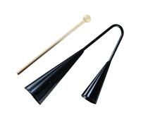 YARNOW Two Tone Agogo Bell for Traditional Samba Percussion Instrument with Wooden Stick Durable Portable Musical Tool for Early Education Black