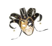 YARNOW Venice Vintage Full Face Mask for Carnival Performance and Animation Exhibition, Black Plastic and Cloth Fabric Material with Ring Bell Decor, Non-deformation and No Odor