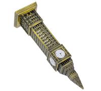 YARNOW Vintage Metal Clock Tower Statue Zinc Alloy Sculpture Golden Realistic Design Enhances Aesthetic Appeal Artistic London Building Tabletop Display for Office