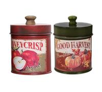 YARNOW Vintage Mini Canisters Set of 2 with Lids Retro Metal Storage Jars for Kitchen and Home Decor Multipurpose Tin Buckets for Coffee Tea Cookie Decorative Flower Pots and Succulent Planters