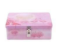 YARNOW Vintage Tinplate Storage Box with Padlock and Keys Large Flamingo Design Case for Organizing Personal Items and Home Decoration 9.6X7X3.3 Inch
