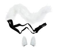 YARNOW Wear-resistant White Faux Cat Ears and Tail Set Made of Polyester and Artificial, Adjustable for Halloween Party or Theme Party Cosplay Accessory