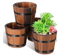 YARNOW Whiskey Barrel Planter Pot 4Pcs Wooden Small Plant Pot with Iron Frame for Vegetables and Cacti on Patio and Outdoor Use