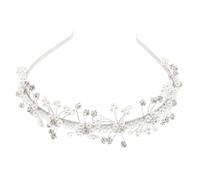 YARNOW White Pearl Wedding Headband for Lightweight Flower Hair Accessory with Crystal Beads and Diamond Details, Classic Style Suitable for Festival and Day