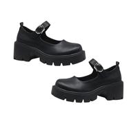 YARNOW Women Chunky Block Heels Mary Shoes Casual Lady Shoes Non-Slip Wear-Resistant Spring Autumn Footwear with Toe Design and Breathable Smooth Surface Black