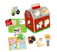 YARNOW Wooden Stacking Barn Puzzle for Educational Assembly Kit with Natural Non Toxic Material Smooth Finish and Rounded Edges to Boost Fine Motor Skills Spatial Awareness and Early