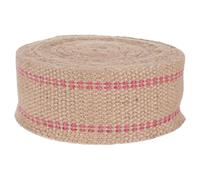 YARNOW Woven Jute Strap Upholstery Webbing 6Cm Wide Roll with Red Stripe for Chair Seat Replacement and DIY Crafting Featuring Natural Burlap Texture