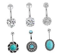 YARNOW Zircon Turquoise Navel Piercing Rings Creative Belly Button Jewelry Body Ornament for Women Stylish Party and Daily Wear