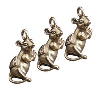 YARNOW Zodiac Rat Mouse Design Keychain Set 3Pcs Copper Pendants with Textured Finish for Car and Bag Hanging Use