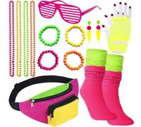 YAROMO 80s Outfit Accessories for Women, 80s Hip Hop Costume Kits Includes Adjustable Waist Bag, Bracelet, Earrings Glasses Gloves Necklace for 80s 90s Neon Party
