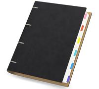 Yarotm Refillable A4 Notebook - A4 4 Ring Binder Notepad with 100GSM Squared 5mm Loose Leaf Paper 150 Sheets - Reusable Grid Notebook Black PU Leather Cover - 28x21.5cm Refill Diary Journal