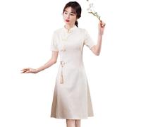 YAROVA Womens Chinese Dress -Summer Plus Size Retro Chinese Style Improved Cheongsam Lace Short-Sleeved Summer Party Dresses Women Elegant Stand Collar Qipao,White,4Xl