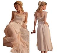 YAROVA Women'S Nightdresses Nightshirts Satin Women Elegance Long Robe Silk Sleepwear Party Lace Nightgown Pamajas Summer Sling Fashion Home Clothes Loungewear,Pink,L