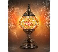 Yarra-Decor Turkish Moroccan Lamp with Bronze Base Handmade Tiffany Mosaic Glass Lamps Portable Bedside Lamps with Rechargeable Battery 2000mAh (LED Bulb Included)(7)