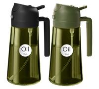 YARRAMATE 16oz/470ml 2 in 1 Light-Blocking Dark Oil Sprayer for Kitchen Cooking, Premium Amber Glass Oil Bottle for Air Fryer, BBQ (OliveGreen&Black)