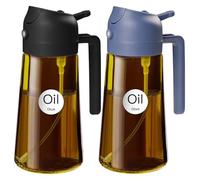 YARRAMATE 16oz/470ml Dark Brown Oil Sprayer for Cooking with Stickers, Food-grade Premium 2 in 1 Olive Oil Dispenser Bottle for Kitchen Gadgets, Air Fryer, Salad, Frying, BBQ (BlackNavy)