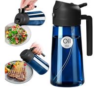 YARRAMATE 16oz/470ml Light-Blocking Dark Oil Sprayer for Cooking, 2 in 1 Olive Oil Dispenser Bottle for Kitchen, Premium Dark Blue Glass Oil Bottle for Air Fryer, BBQ (Black)