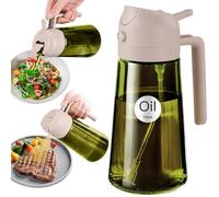 YARRAMATE 16oz/470ml Light-Blocking Dark Oil Sprayer for Cooking, 2 in 1 Olive Oil Dispenser Bottle for Kitchen, Premium Dark Green Glass Oil Bottle for Air Fryer, BBQ (LotusRootPink)