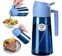 YARRAMATE 16oz/470ml Light Blocking Oil Sprayer for Cooking with Stickers, Food-Grade 2 in 1 Olive Oil Dispenser Bottle for Kitchen, Premium Dark Blue Glass Oil Bottle for Air Fryer, BBQ (Skyblue)