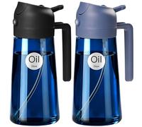 YARRAMATE 16oz/470ml Light Blocking Oil Sprayer for Cooking with Stickers, Food-Grade 2 in 1 Olive Oil Dispenser Bottle for Kitchen, Premium Dark Blue Glass Oil Bottle (BlackNavy)